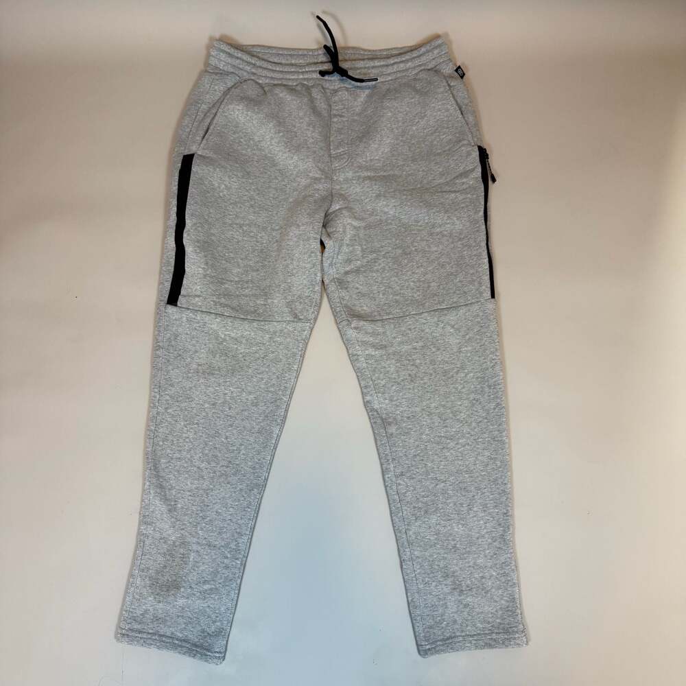 LEG3ND Men’s Gray Tech Fleece Jogger Pants Size XL Black Stripe Zip Pockets